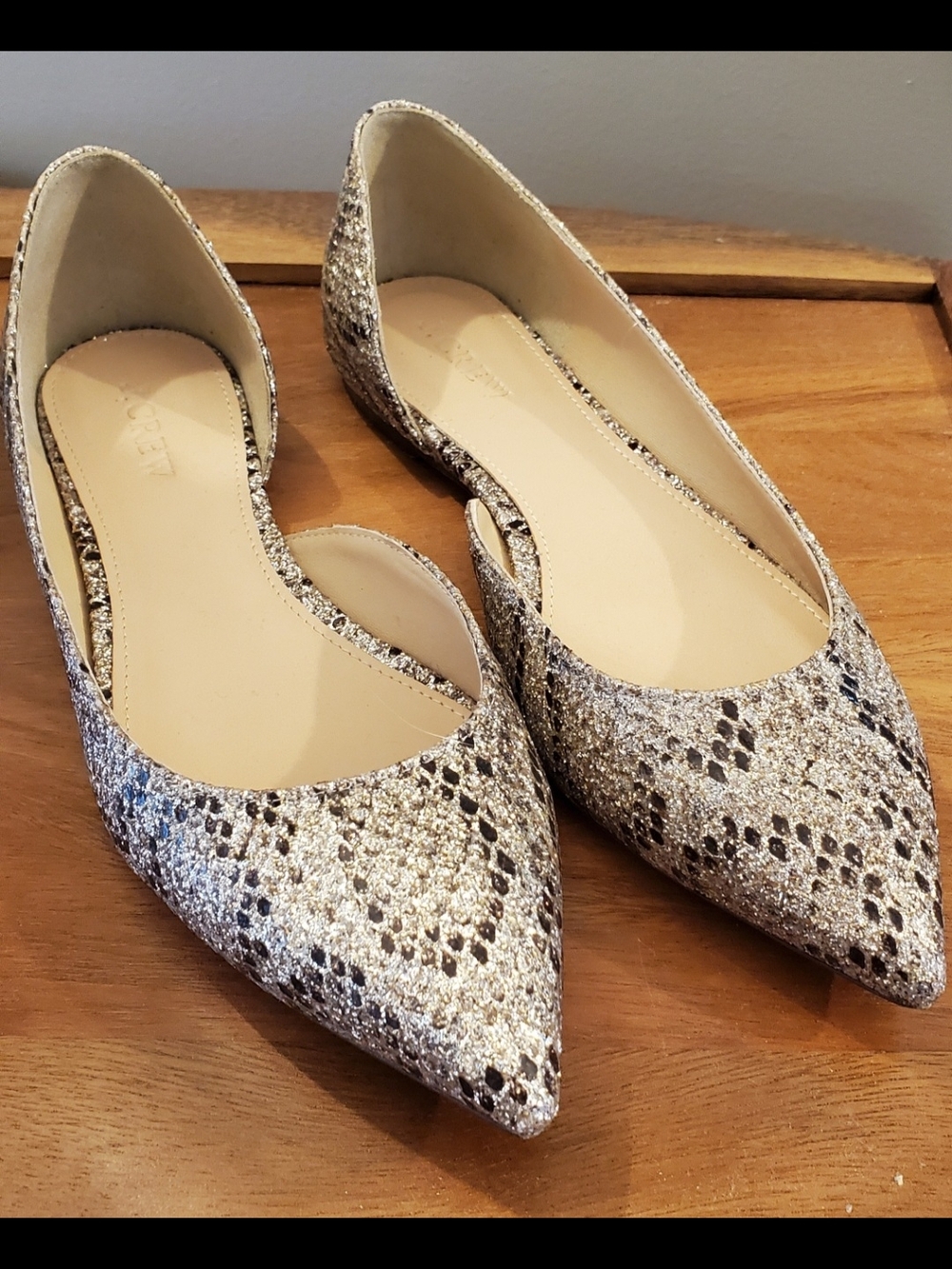 J. Crew Metallic Glitter Pointed-Toe D'Orsay Flats - Snake Print